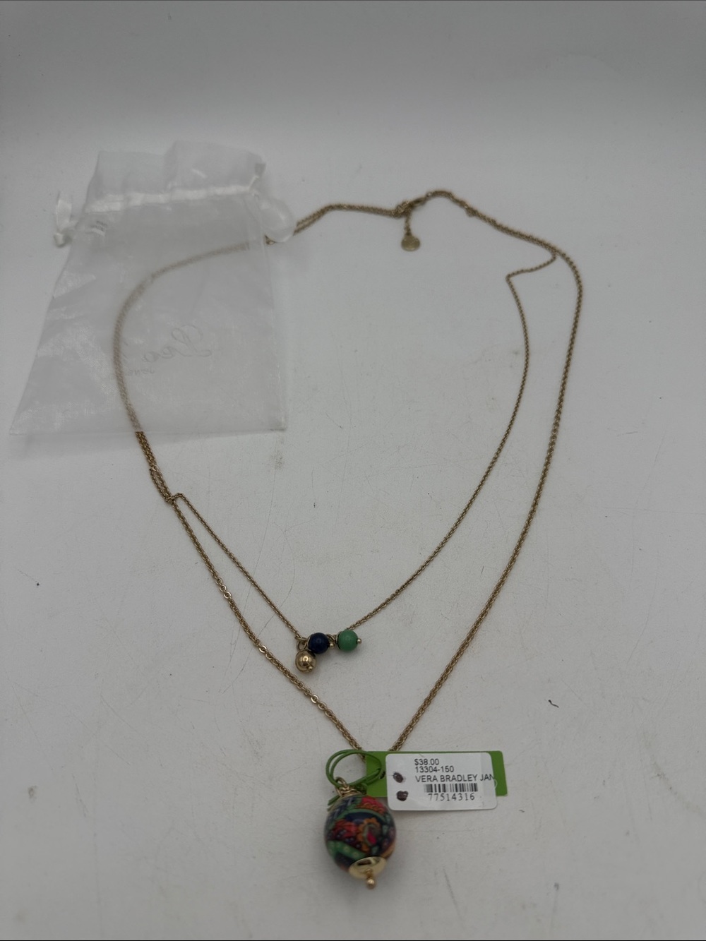 Vera Bradley Bittersweet Enamel Ball Pendant Layered Mixed Chain Necklace NWT
